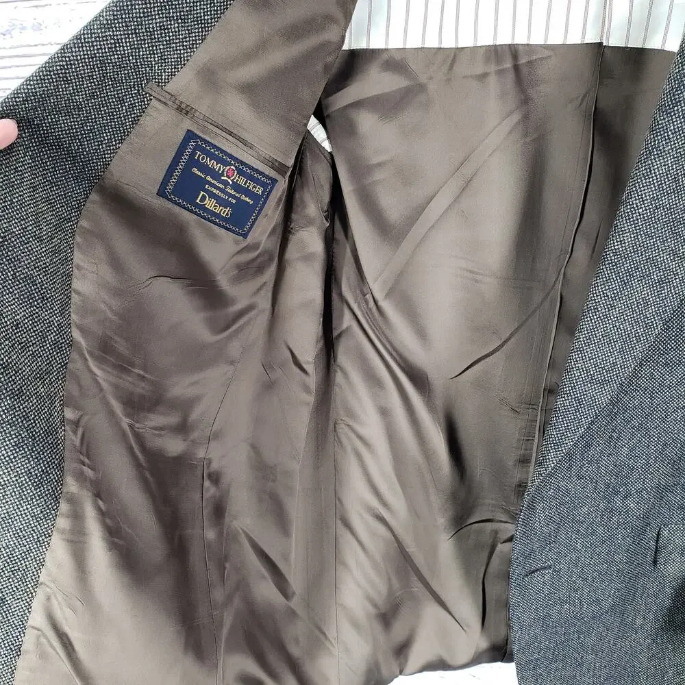 Tommy Hilfiger Vintage Brown Birds Eye Sportscoat Blazer Jacket Size 43R